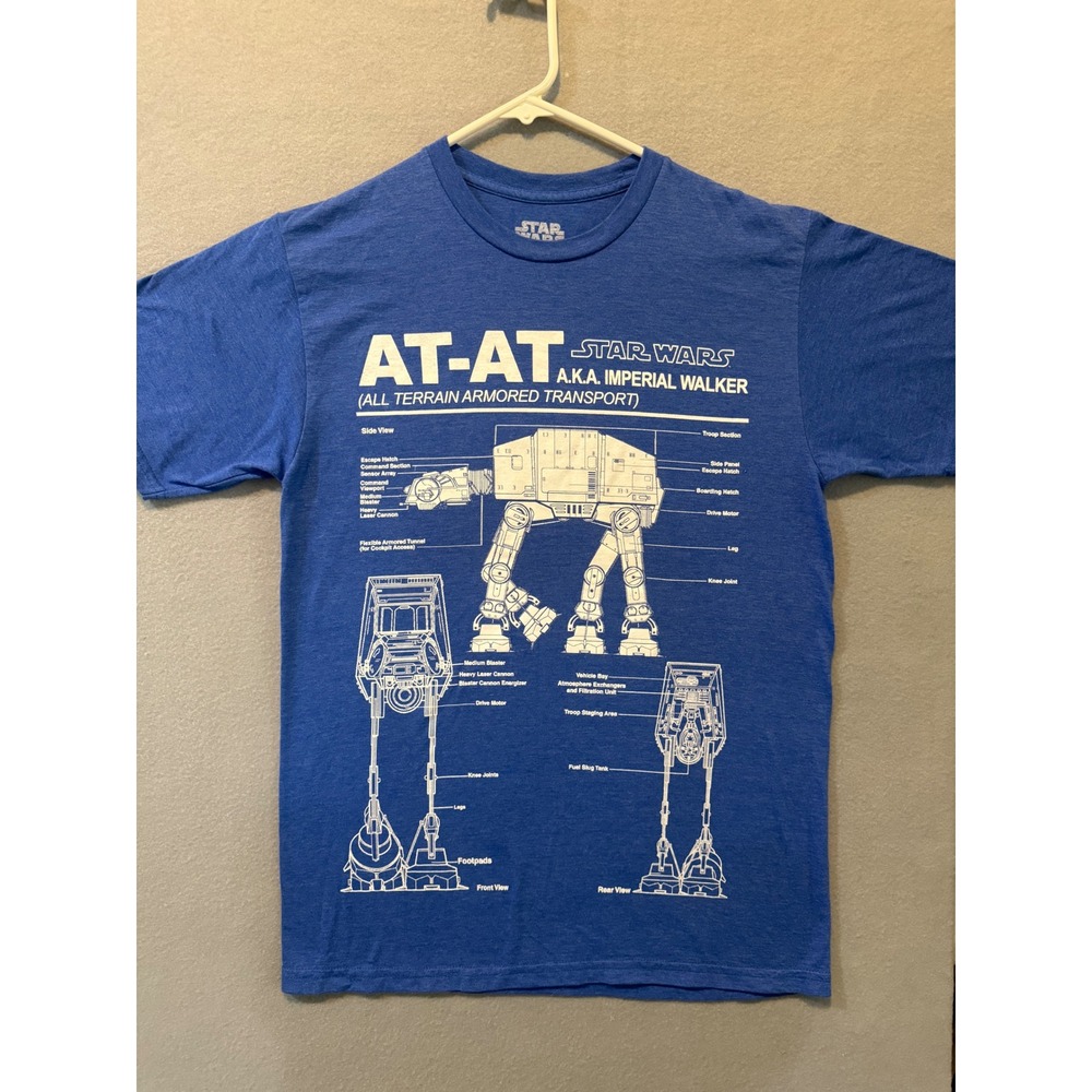 Star Wars AT-AT Imperial Walker Blueprint Graphic T-Shirt Blue Mens Medium